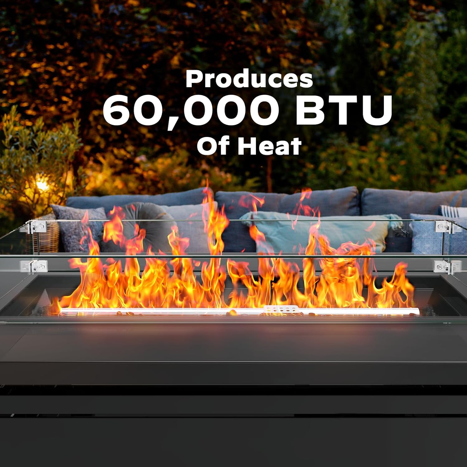 Ciays 42 Inch Gas Fire Pit Table, 60,000 BTU Propane Fire Pits for Outside with Glass Wind Guard, Steel Lid,Lava Rock, 2 in 1 Fire Pit Table Gatherings Parties on Patio Deck Garden, Ebony