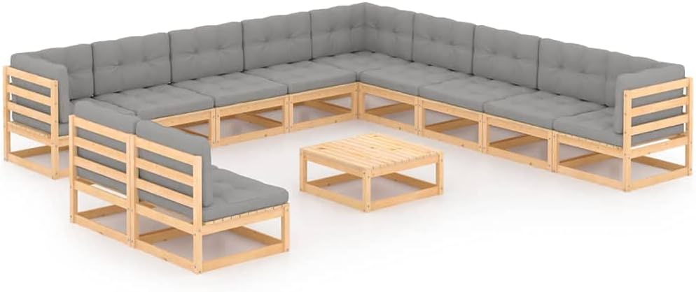 12 Piece Patio Lounge Set with Cushions Solid Pinewood,Pinewood Patio Lounge Set for Relaxation and Gatherings on The Patio or Deck Patio Furniture Sets, Outdoor Furniture Sets