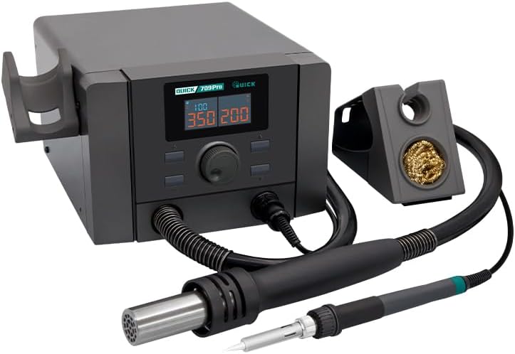 1350W Hot Air Rework & Soldering Iron Station Quick 709Pro 2-IN-1 50L High Flow Brushless Turbo Fan for Cellphone/Laptop Repair, Production line,Hobbyists, Labs