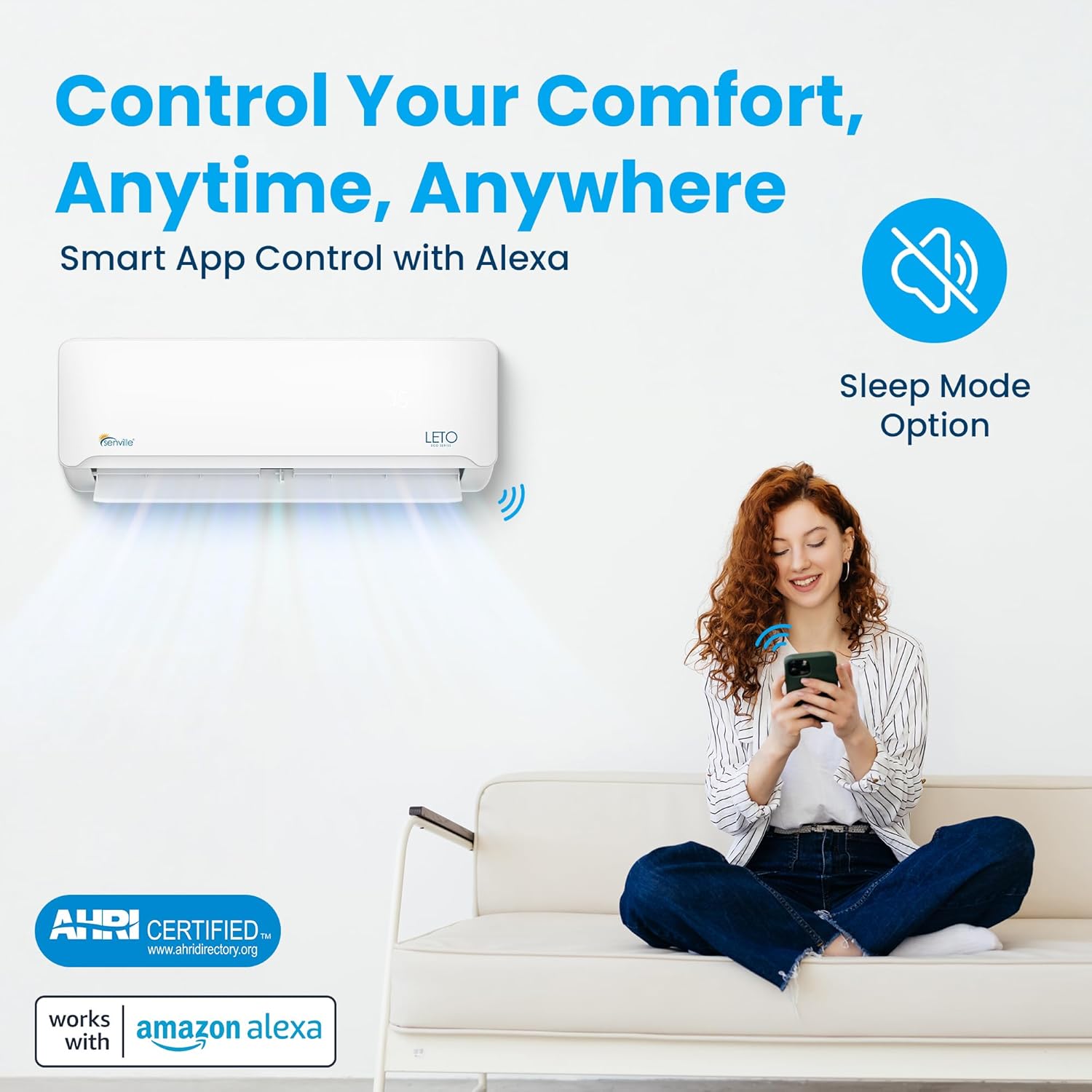 Senville LETO Series Mini Split Air Conditioner Heat Pump, 12000 BTU 110/120V, Inverter, Works with Alexa, SEER2 20.8, 1 Ton, White