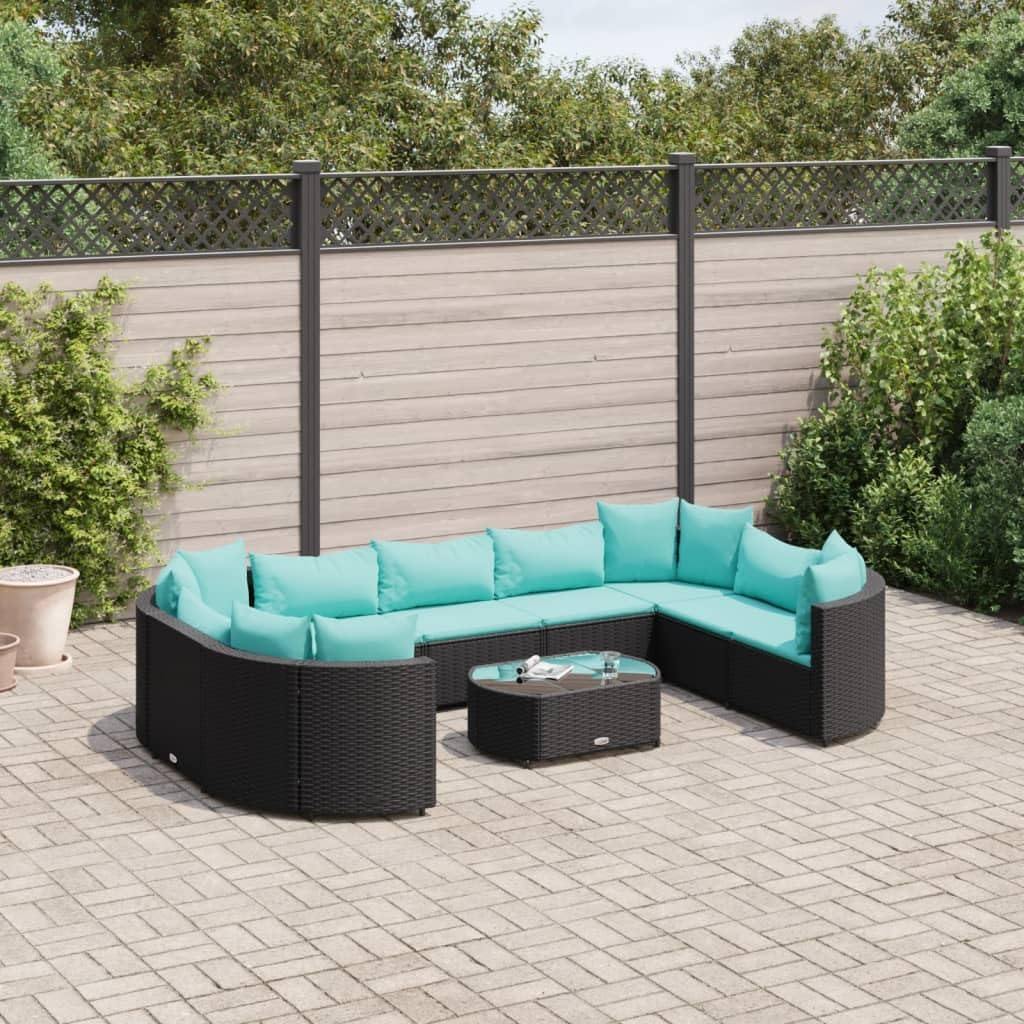 10 Piece Patio Sofa Set with Cushions Black Poly Rattan,6Piece Patio Sofa Set with Glass Table Durable PE Rattan Outdoor Furniture for Garden, Terrace, and Balcony Furniture Sets for Patio, Lawn & Gar