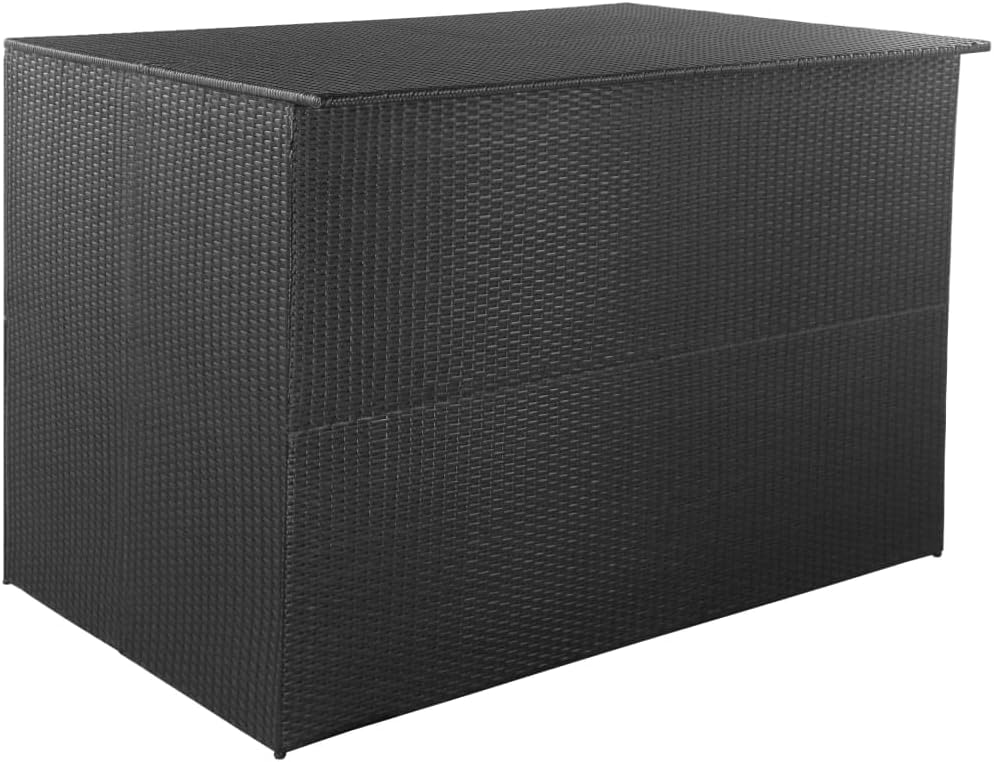 Outdoor Patio Storage Box with Waterproof Liner, 59x39x39 Inch Large Garden Furniture Organizer, Black PE Rattan Weatherproof Deck Box for Cushions Pillows Blankets