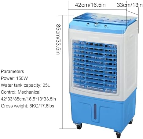 Swamp Cooler Air Conditioners, Large 8-Gal Tank, 3-in-1 Portable Evaporative Air Cooler, 3 Fan Speeds, 12h Timer, 600 Sq Ft Coverage, Ideal for Bedroom Home Office