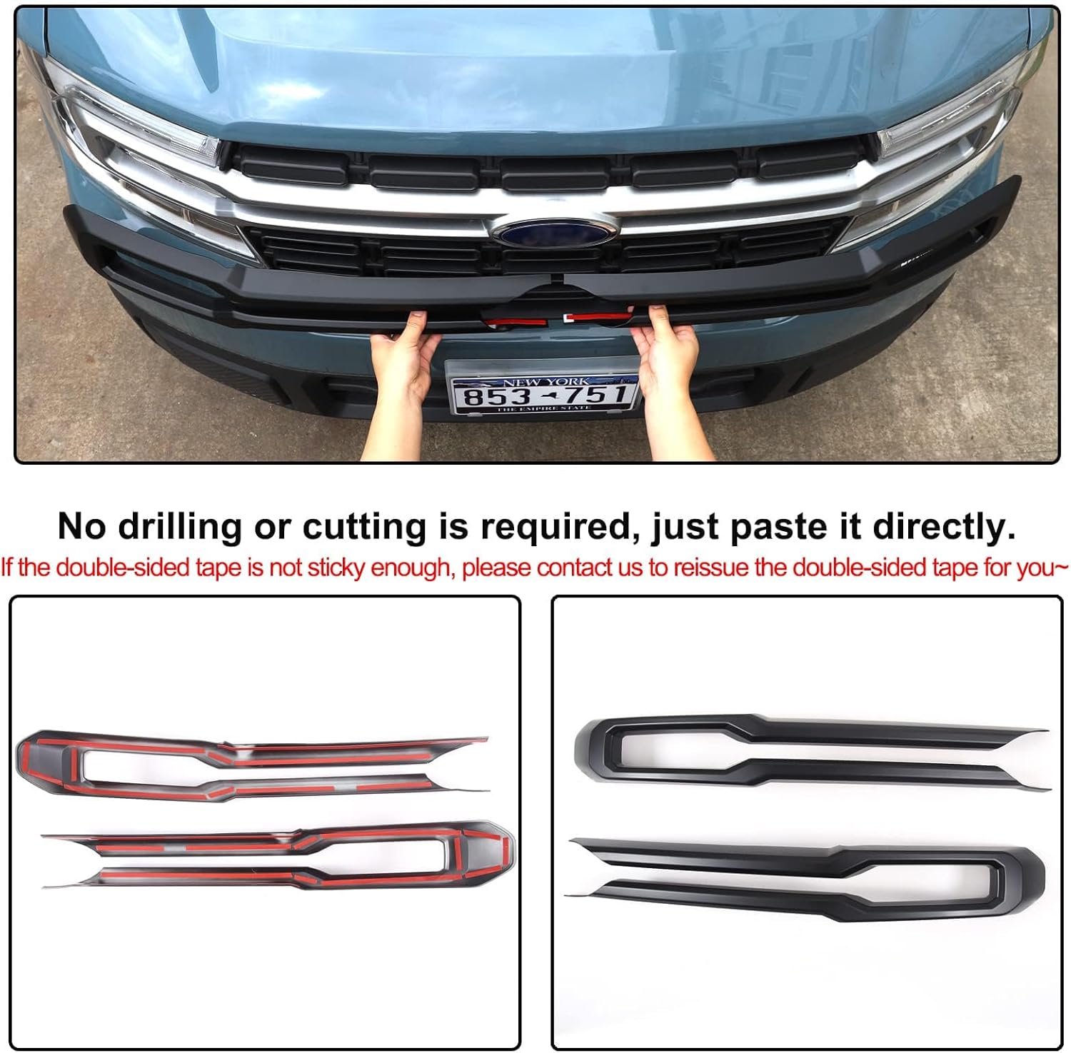 Aunginsy Car Front Bumper Center Grille Strip Frame Trim Compatible with Ford Maverick 2022 2023 2024, Front Headlight Upper Grille Accent Grill Insert Guard Scratches Protector Cover ABS Accessories