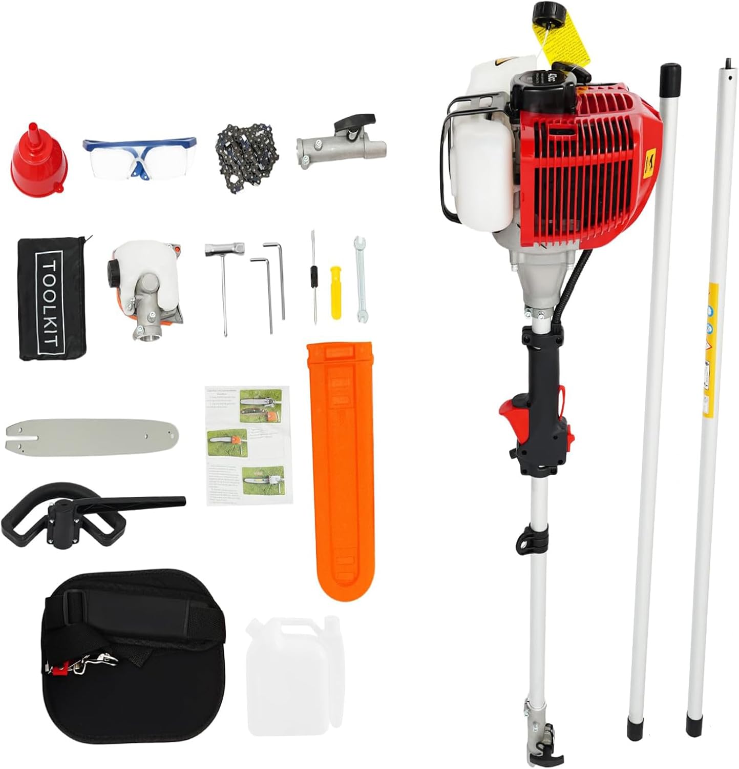 13in Gas Pole Saw, 2-Stroke 1250W Trimmer Tree Chainsaw, Super Handheld 8,500RPM Single-cylinder Gasoline Engine Powered Pruner w/manganese Steel Chain 11.48ft Retractable Operating Bar Nylon Hood