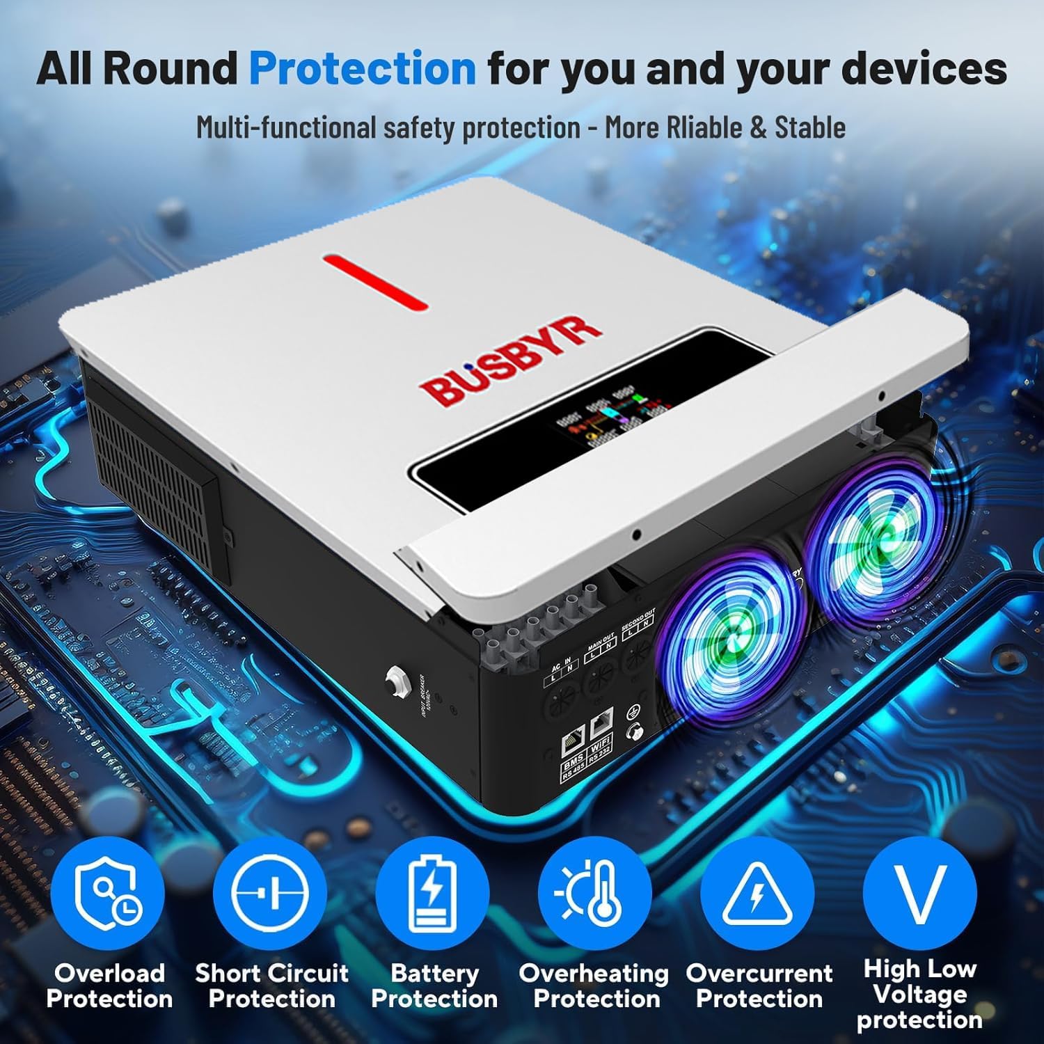 3600W Hybrid Solar Inverter with WiFi, 24V DC to 110V AC Pure Sine Wave, 120A MPPT Controller, Solar & Generator Input, for Home Backup RV Off-Grid