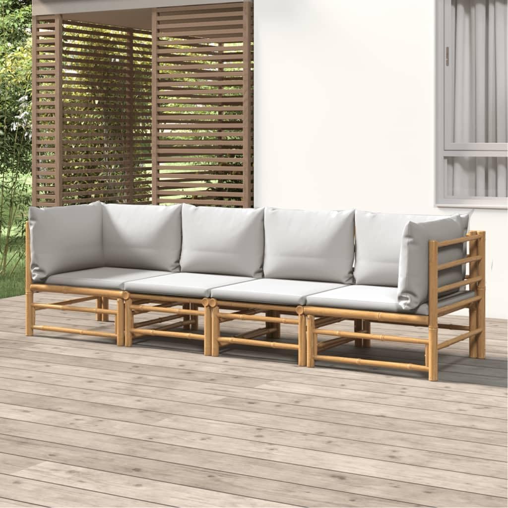 4 Piece Patio Lounge Set with Light Gray Cushions Bamboo,Bamboo Patio Lounge Set: Comfortable and Durable Outdoor Sofa Set for Your Garden Outdoor Furniture Sets, Patio Furniture