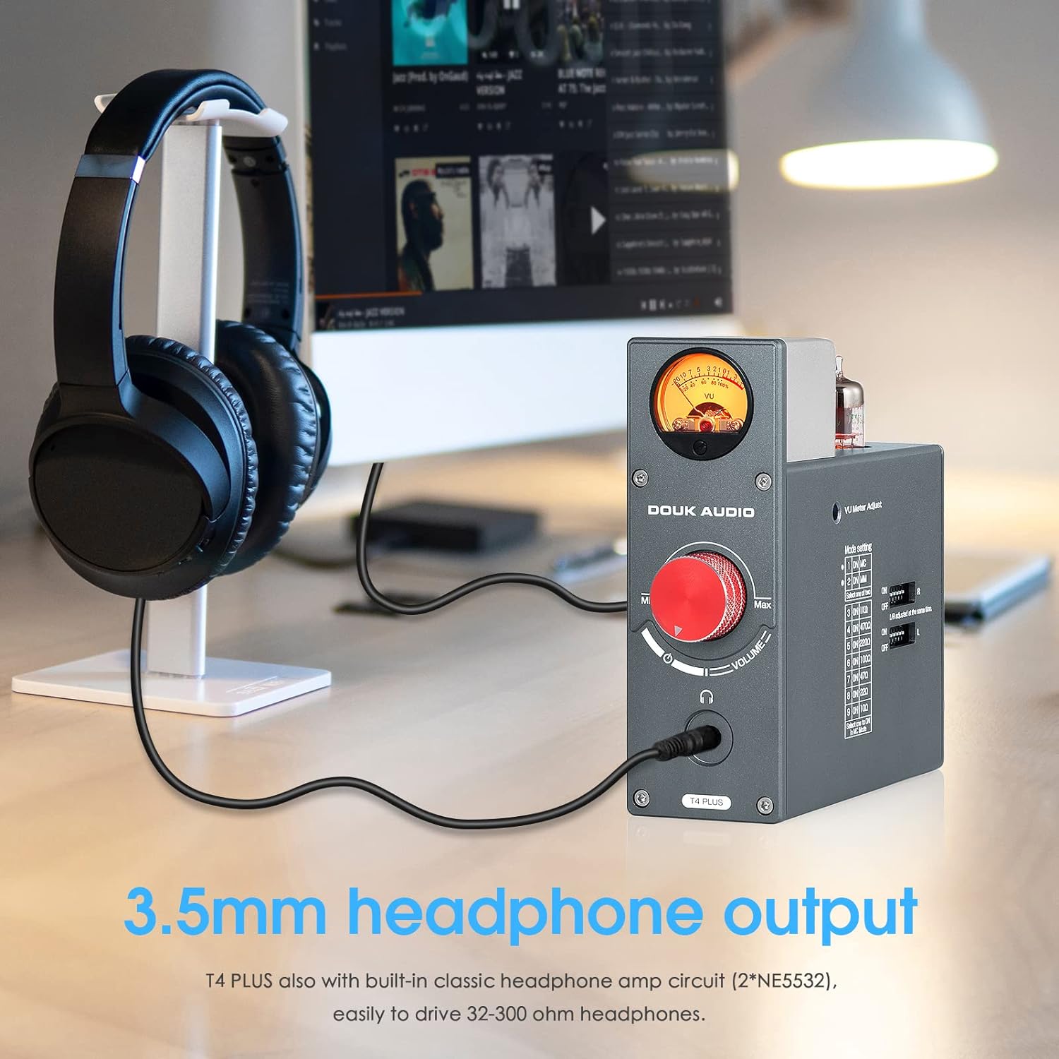 Douk Audio Tube Phono Preamp: HiFi MM/MC Turntable Preamplifier | Headphone Amp with AUX Input | VU Meter for Record Players, Vinyl Systems Audiophiles (T4 Plus)