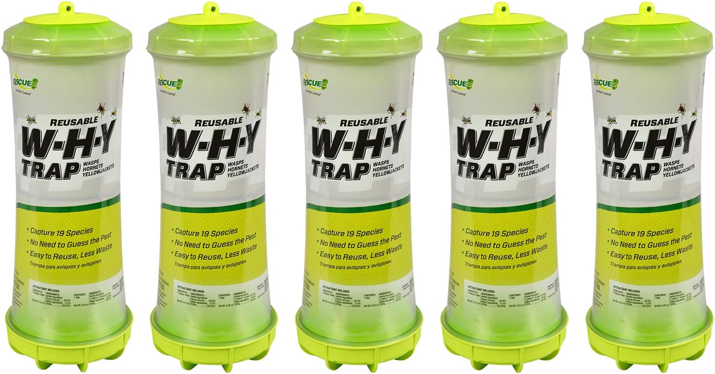 RESCUE! WHY Trap for Wasps, Hornets, & Yellowjackets – Hanging Outdoor Trap - 5 Traps