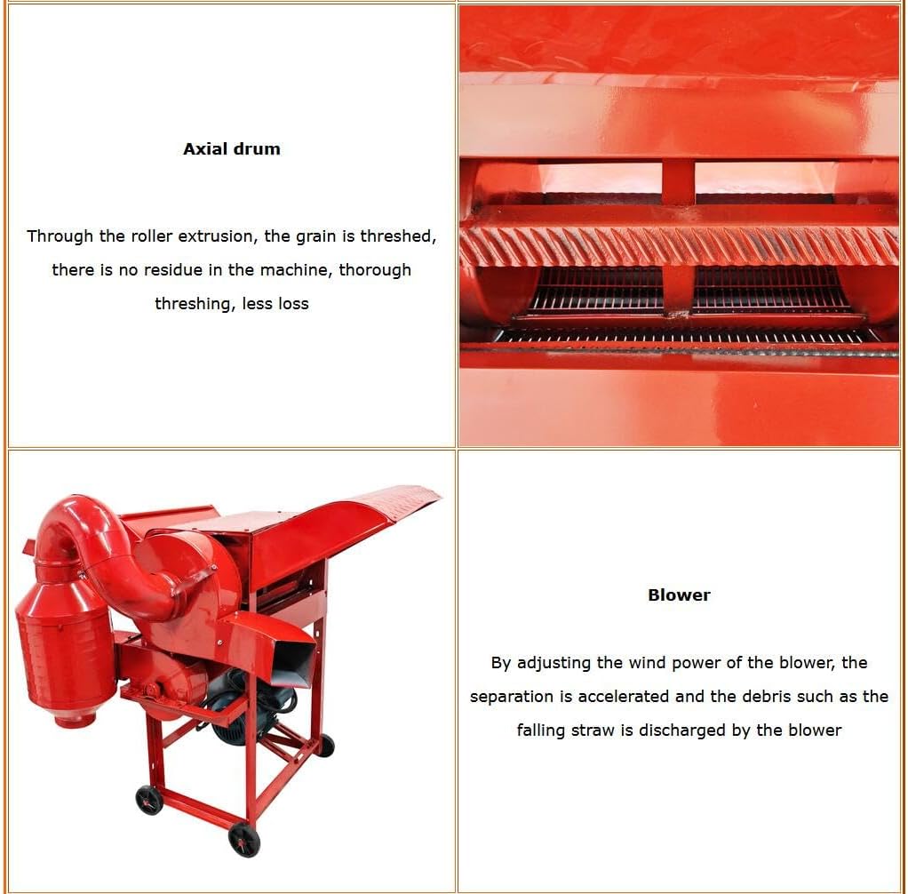 Rice and Wheat Thresher Machine with Blower Grain Huller Peeler for Rice, Beans, Barley, Soybean,Sorghum 220V 2.2KW 300-600kg/h