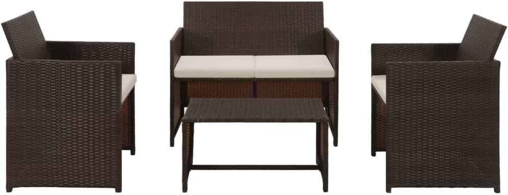 4 Piece Patio Lounge with Cushions Set Poly Rattan Brown Garden Furniture