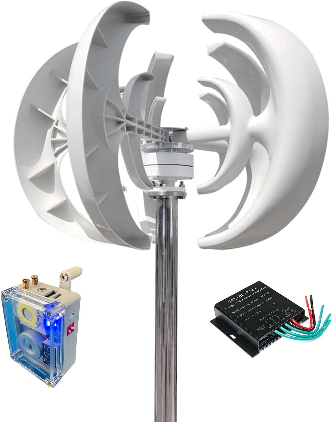 Wind Turbine Generator 2500W 12V24V48V Lantern 5 Blade Wind Generator Free Energy with MPPT Controller and Handheld Generator (Color : White, Size : 24V)