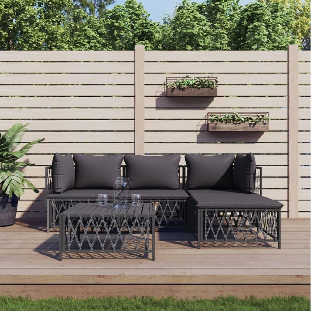 5 Piece Patio Lounge Set with Cushions Anthracite Steel,Premium Outdoor Lounge Set: Durable, Comfortable, and Versatile Patio Furniture, Outdoor Furniture Sets