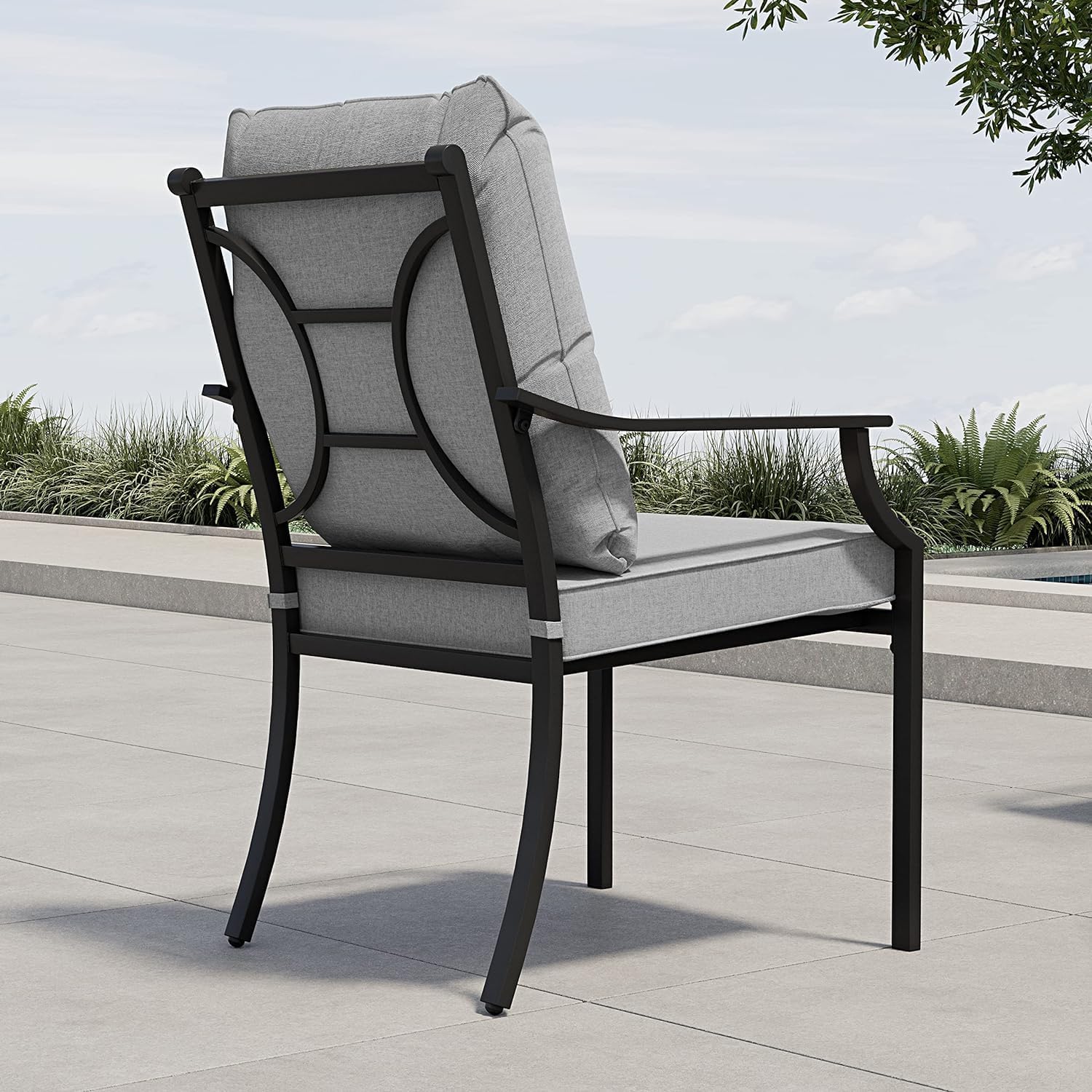 Grand patio 10-Piece Patio Dining Set for 8, 8 E-Coated Outdoor Dining Set Fixed Patio Dining Chairs with Olefin Cushions & 2 Rectangular Faux Woodgrain Table with 1.5”Market Umbrella Hole