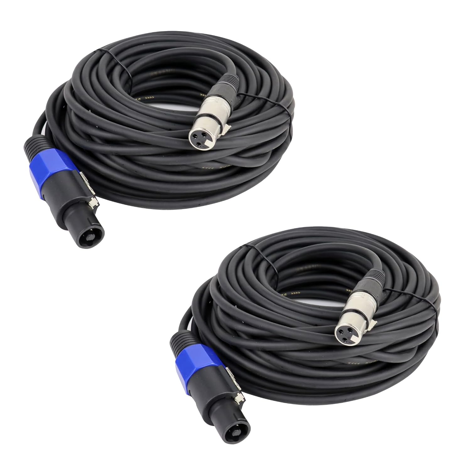 Pack of 2 50 Feet Speakon to XLR Cable - 2pcs 50ft. 2 Pole SpeakON Male to 3 Pole XLR Female Cables - Interface with Microphone, Amplifiers, Speakers, Soundboard Mix Audio Jack Wire