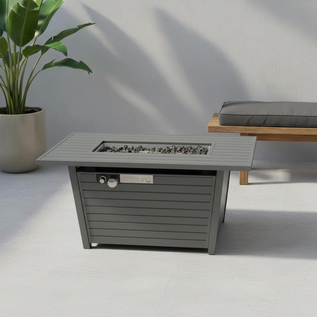 11'' H x 42'' L Steel Propane Outdoor Fire Pit Table with Lid