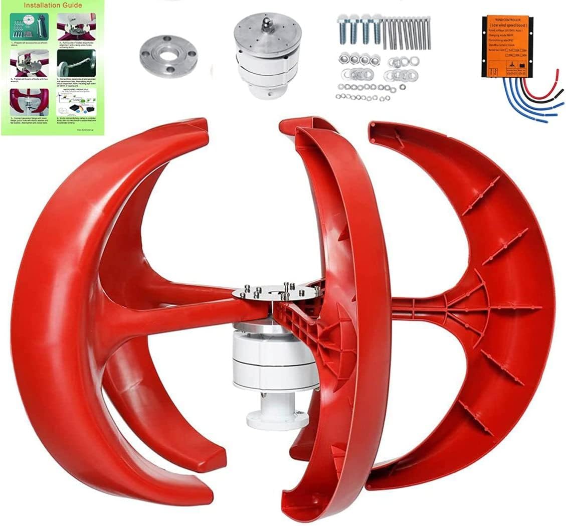 LiuSj JUnSt 8000W 12V-220V Vertical Red Wind Turbines Generator Kit, 5 Blades with Controller Lantern Wind Turbines Generator Low Noise for Home Camping