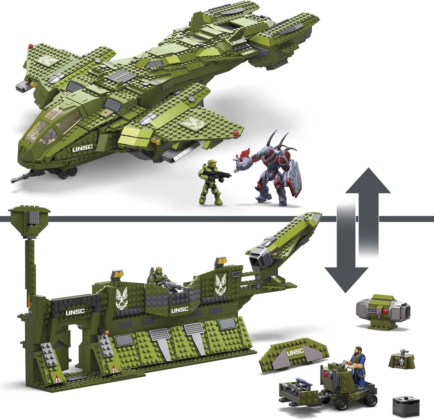 MEGA Halo Toy Building Sets, Pelican Inbound Vehicle with 2024 Pieces, 3 Micro Action Figures and Accessories, for Collectors