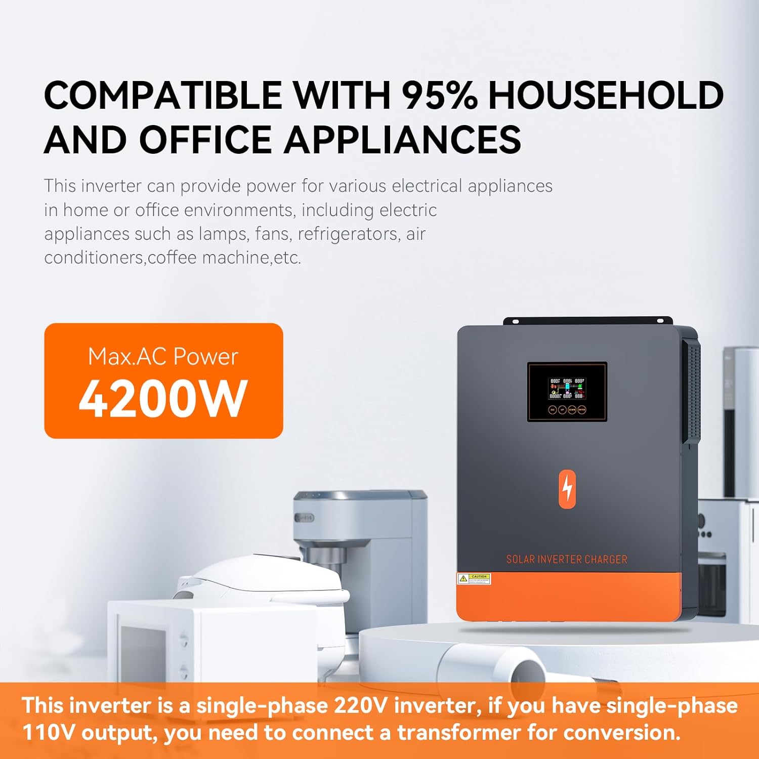 PowMr 4200W Solar Inverter 24VDC to 220V/230VAC, Pure Sine Wave All in One Hybrid Inverter with Built-in 120A MPPT Controller, for Home RV Off-Grid System, for 24V Lead Acid and Lithium Battery