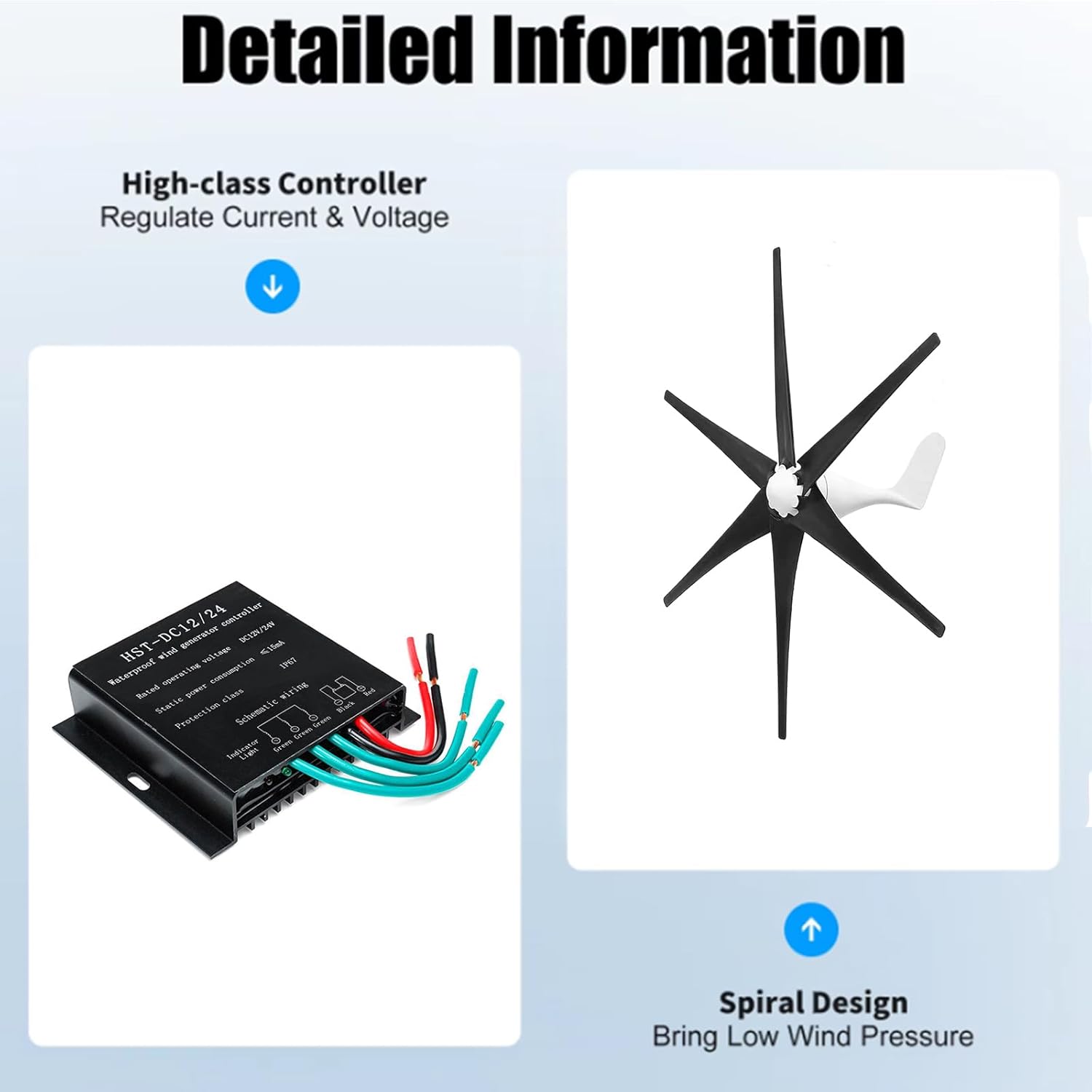 5000W Wind Turbine Kit, 6-Blade Horizontal Wind Turbine Home Energy Generator 12V 24V 48V W/Controller Suitable for Ocean, RV, Home, and Industrial Use