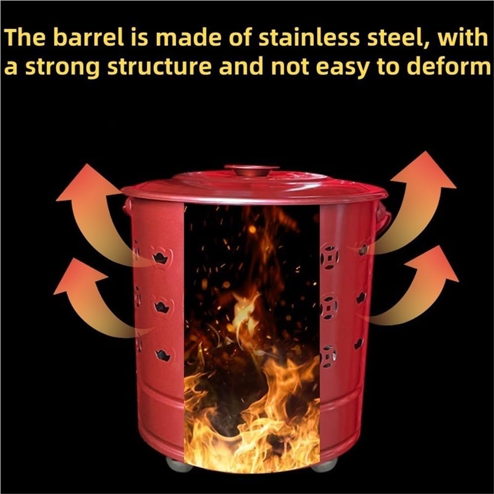 Burn Barrels for Outside for Burning Trash, Metal Incinerator Cage, Portable Fire Barrel, Covered Outdoor Burn Cage for Leaves, Trash, Documents(Silver,18.5x17.7in)