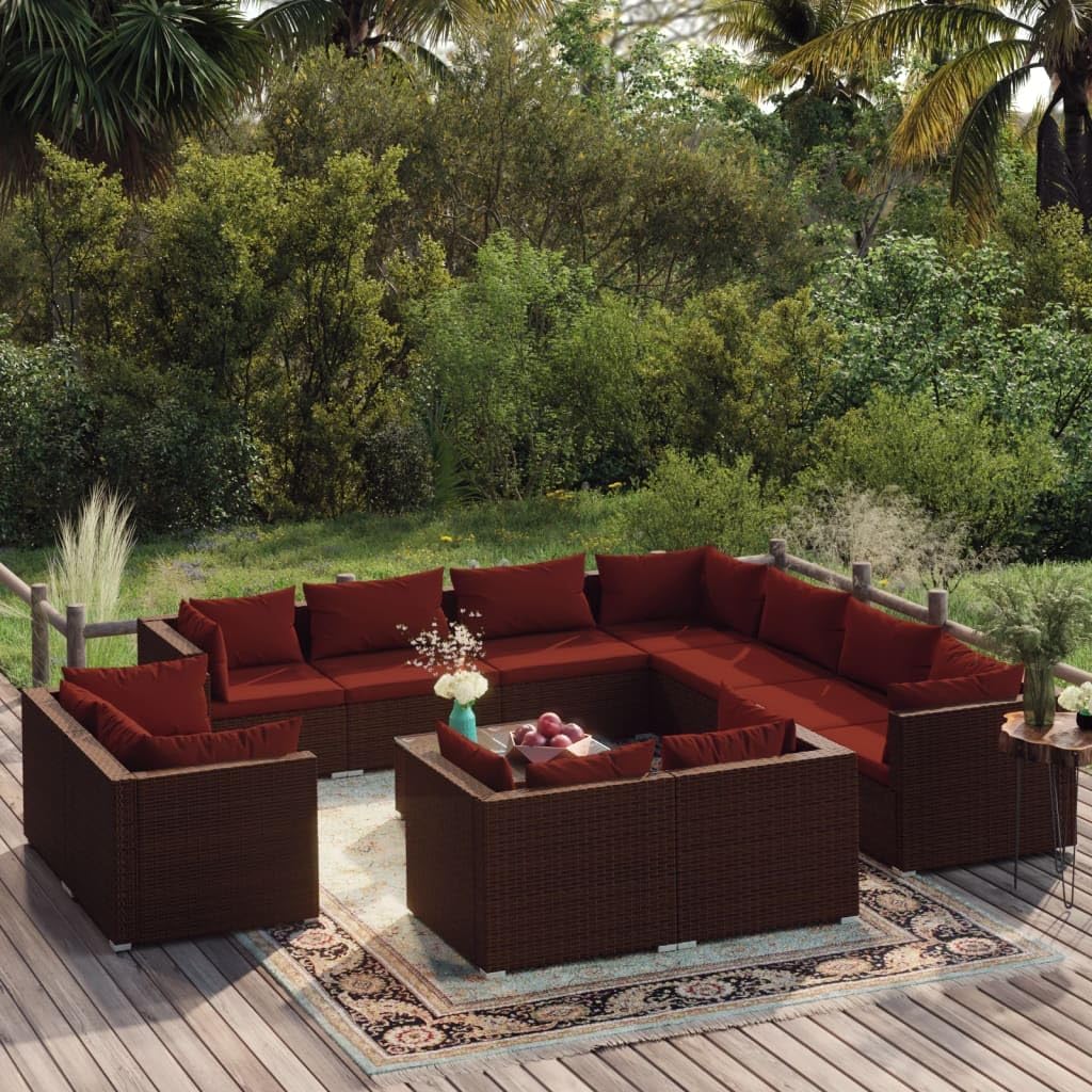 12 Piece Patio Lounge Set with Cushions Brown Poly Rattan,Premium Rattan Garden Lounge Set: Modern Elegance for Outdoor Living Patio Furniture Sets, Outdoor Furniture Sets