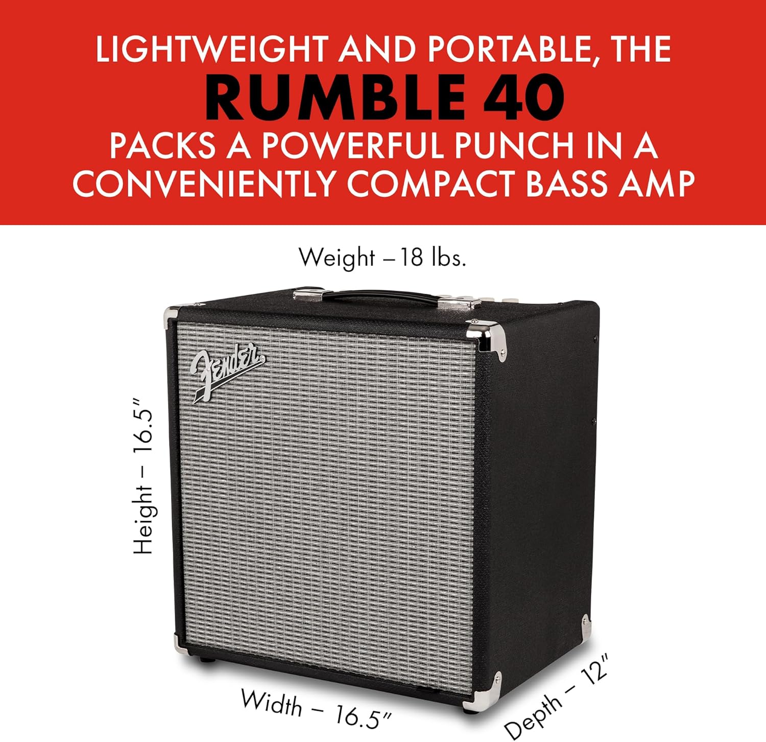Fender Rumble 40 V3 Bass Amp for Bass Guitar, 40 Watts, with 2-Year Warranty Speaker, with Overdrive Circuit and Mid-Scoop Contour Switch