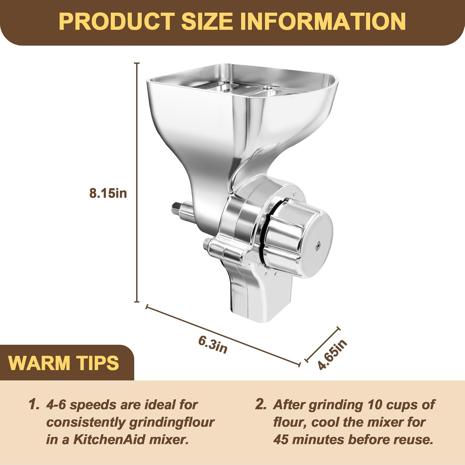 Metal Grain Mill Attachment for KitchenAid Stand Mixer,Flour Mill Wheat Grinder for Kitchen Aid Accessories and Attachments,Fit Grinding Non-Oily Dry Grains Wheat,Coffee Beans,Corn,Oats,Other Cereals