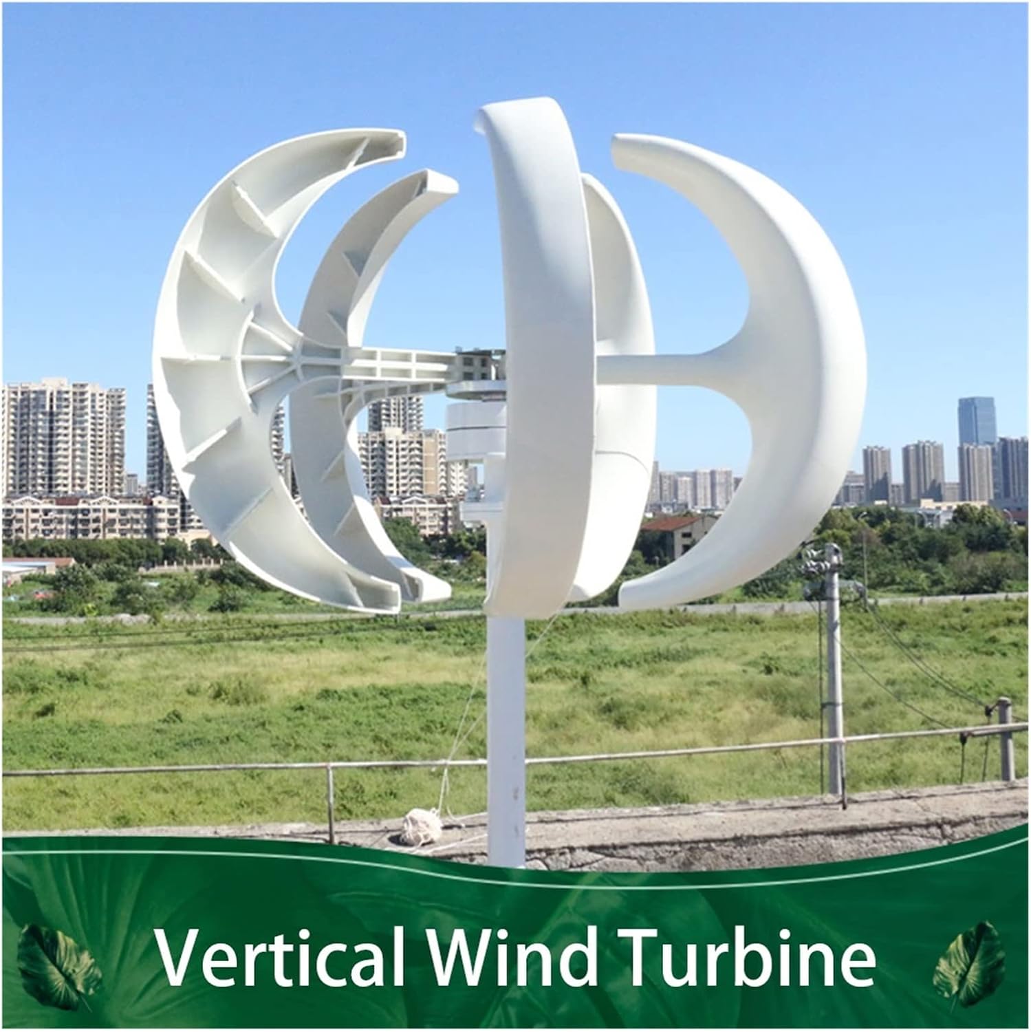 Wind Turbine, Low Noise Windmill 3000W Vertical Axis Wind Turbine Generator 12V 24V 48V with MPPT Controller for Home Use(White,with Turbine ONLY_48V)