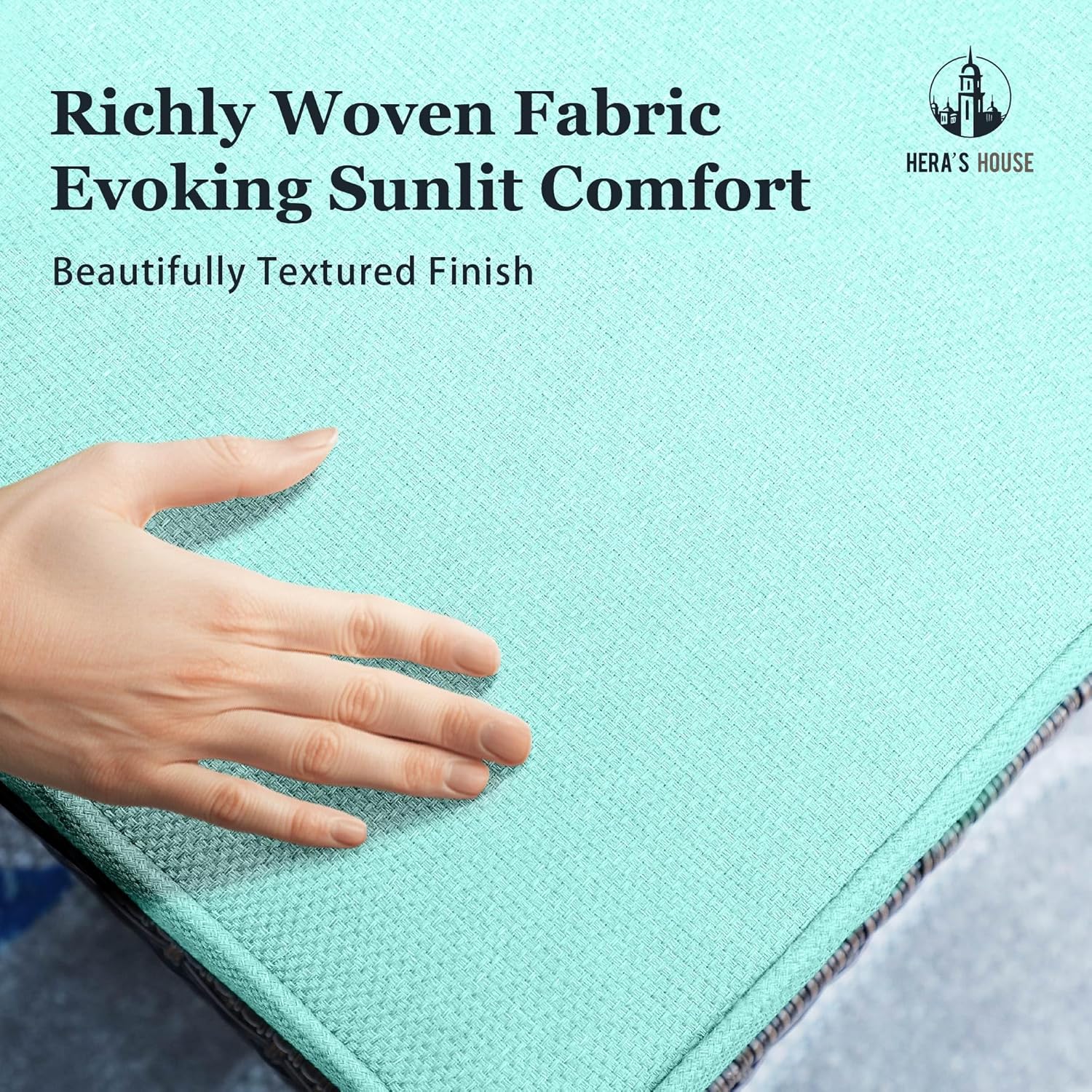 HERA'S HOUSE Patio Furniture Set with Fire Pit Table, 2 x Single Chair, 2 x Ottoman, 3-Seat Sofa, 6 Pieces Wicker Outdoor Sectional Conversation Sets for Lawn Backyard, Brown/Blue