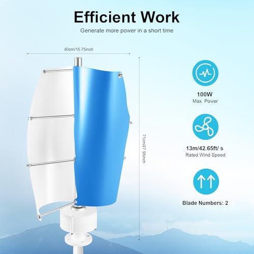 500W Vertical Wind Turbine Kit - 12V Eco-Friendly Wind Generator with Controller for Marine, RV, Home & Industrial Energy Solutions - Blue & White Design for Renewable Power