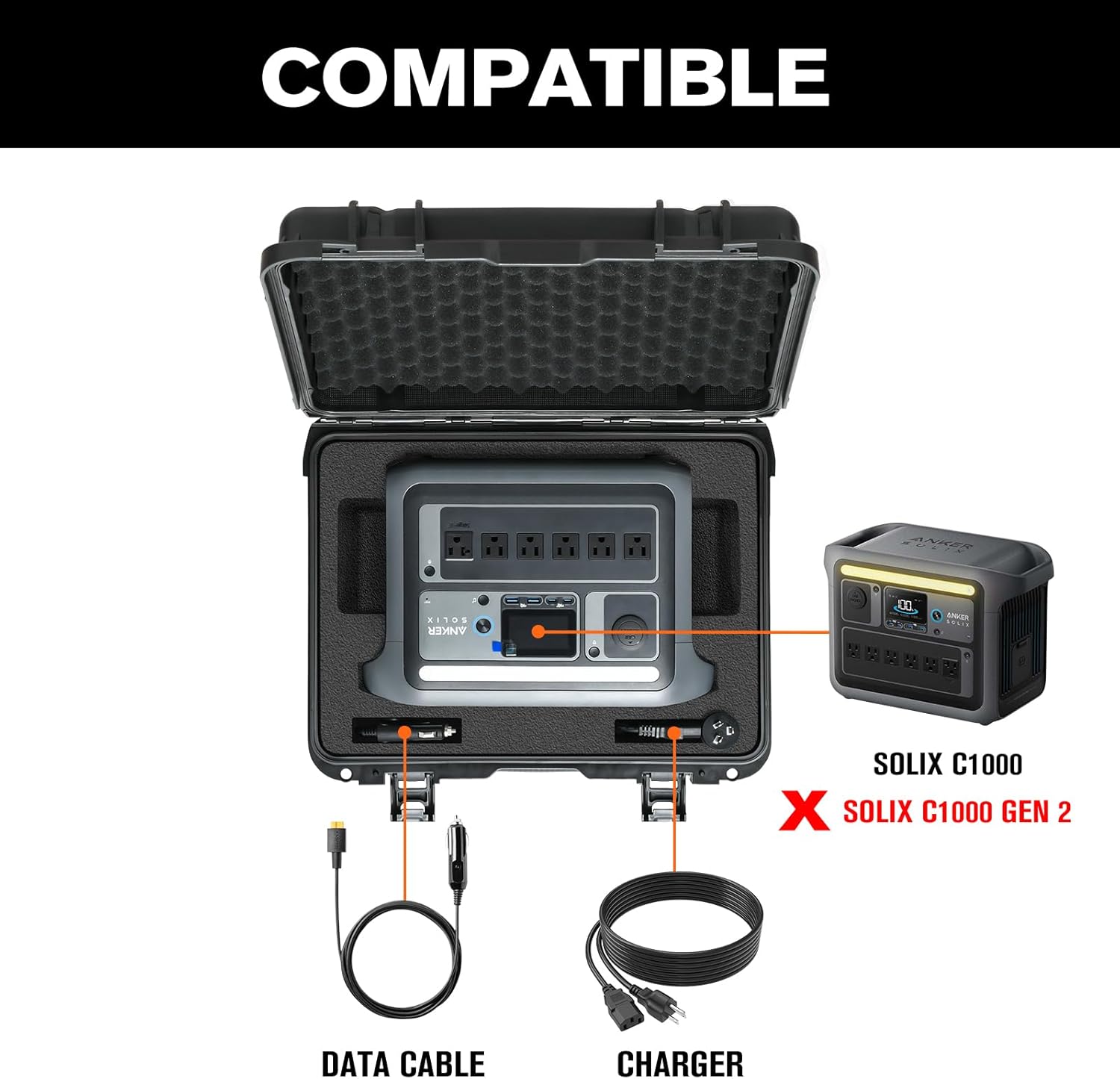 Hard Case for Anker Solix C1000 - Portable Solar Generator Hard Shell Case: Waterproof Travel Carrying Storage Box for Anker Power Bank Solix C1000 Power Bank Station: for Camper & Adventurer & Travel