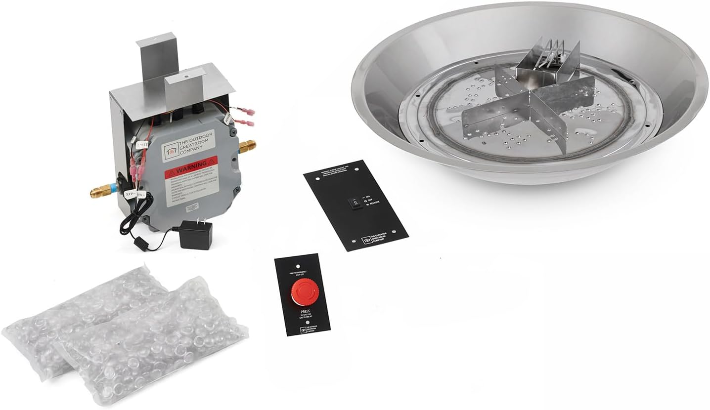 The Outdoor GreatRoom Company Round Crystal Fire Plus Electronic Ignition Fire Pit Burner Kit (CFP20DSING), 20-Inch, Natural Gas