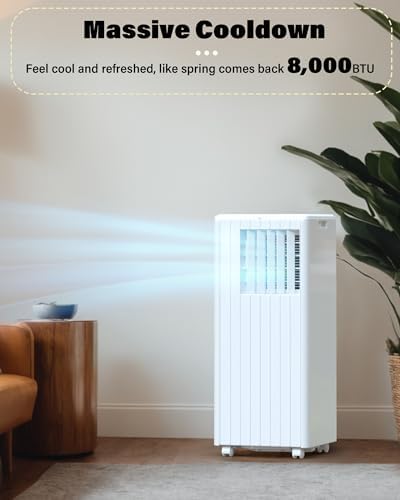 8000 BTU Portable Air Conditioners Portable AC Unit with Cool, Dehumidifier, Fan Modes, Standing Air Conditioner for Room Bedroom up to 350 sq.ft, Remote Control, Timer, Sleep Mode, Installation Kit