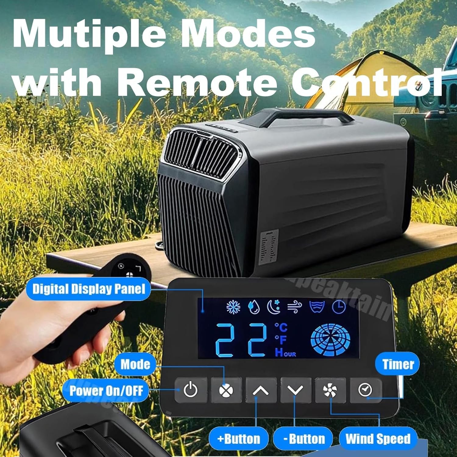 Portable Air Conditioner-Cooling&Heating(5400btu/5600btu),Mini Air Conditioner with Remote Control,4 Modes,Applicable Area 8-10㎡,for Camping Outdoor&Indoor,Rv,Truck,Van and Car,Grey