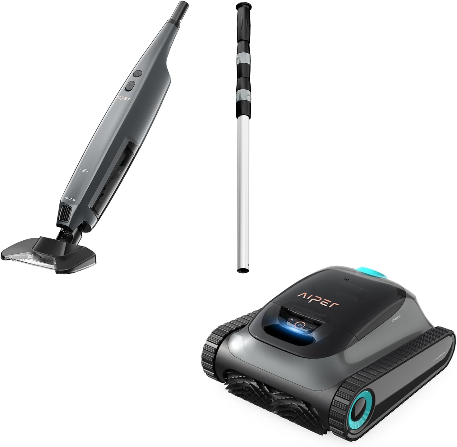 Aiper Bundle - Scuba S1 2025 Robotic Pool Cleaner for Pool Bottom, Wall, and Waterline & Pilot X1 Handheld Pool Vacuum for Steps and Corners