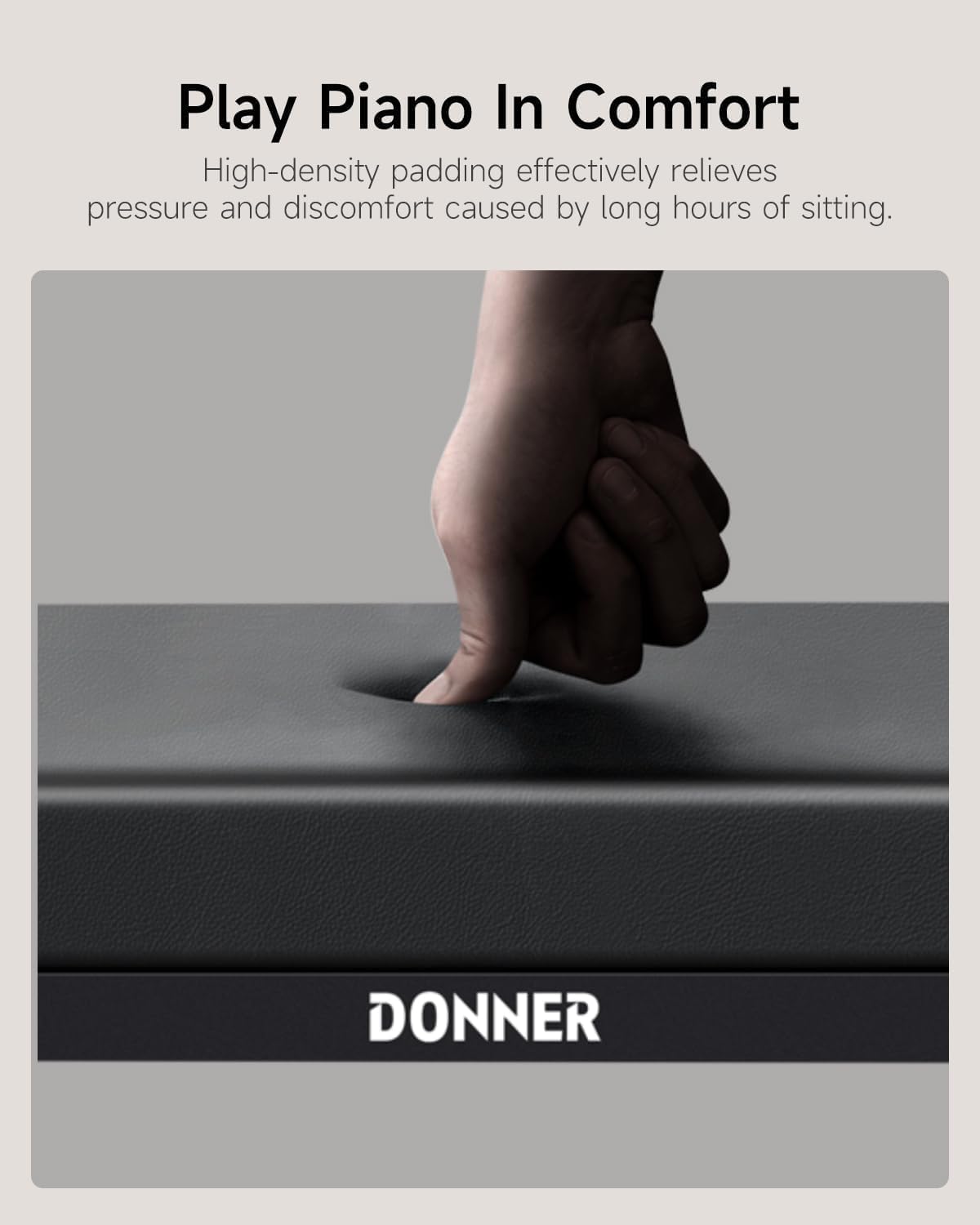 Donner Piano Bench, Home Style Corrosion Resistant Keyboard Stool, Modern Minimalist Design Metal Piano Seat with Thick Padding, Black Piano Chair with Cushion, DKB-200