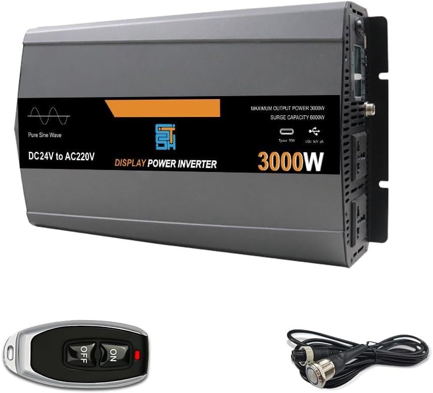 Solar and Wind Power Inverter 3000W Pure Sine Wave Inverter 12V DC to 110V AC 4 Outlets LCD Display with Remote Controller Support Pre-Charging, Truck, RV and Home Energy (MTS-3000W)