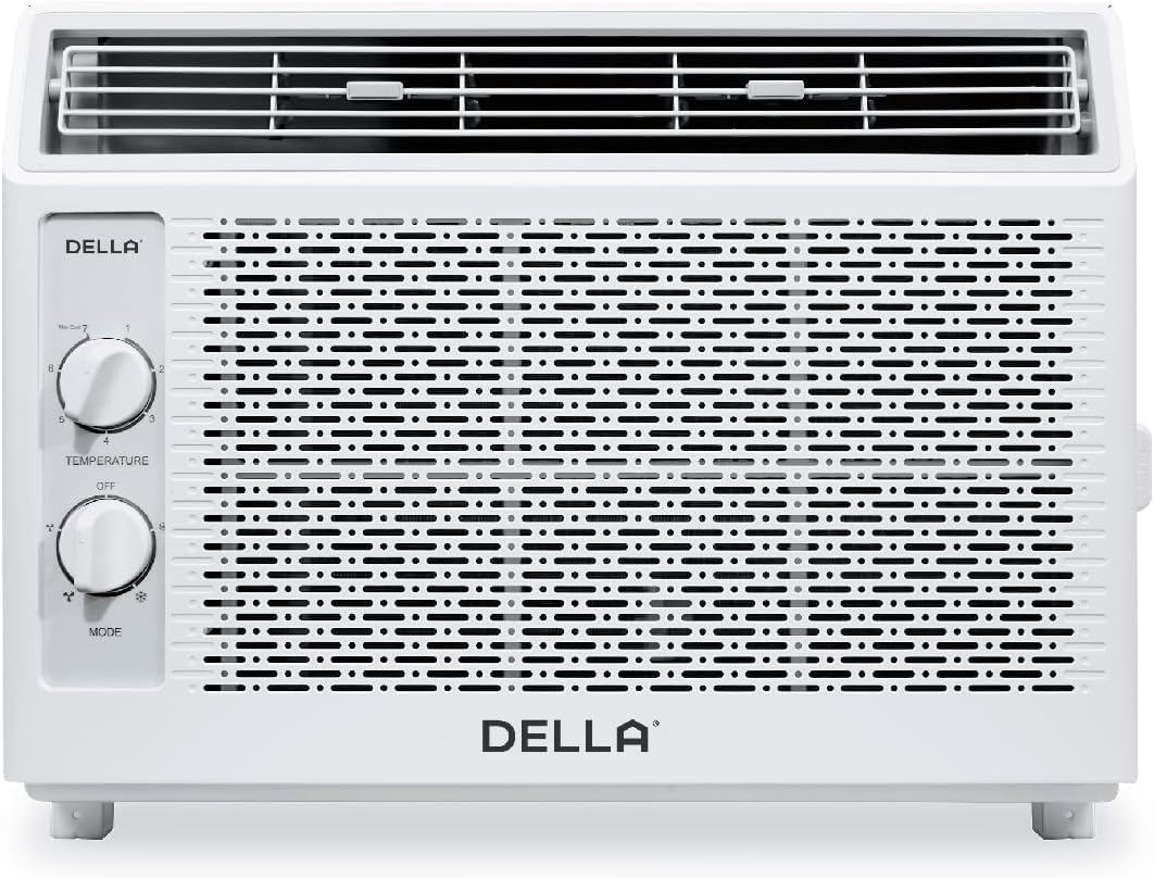 DELLA Window Air Conditioner, Reusable Filter, Easy Install Kit, 5000 BTU Cools Up To 150 Sq. Ft, Energy Saving AC Unit with Easy to Use Mechanical Control, Efficient Cooling For Smaller Areas