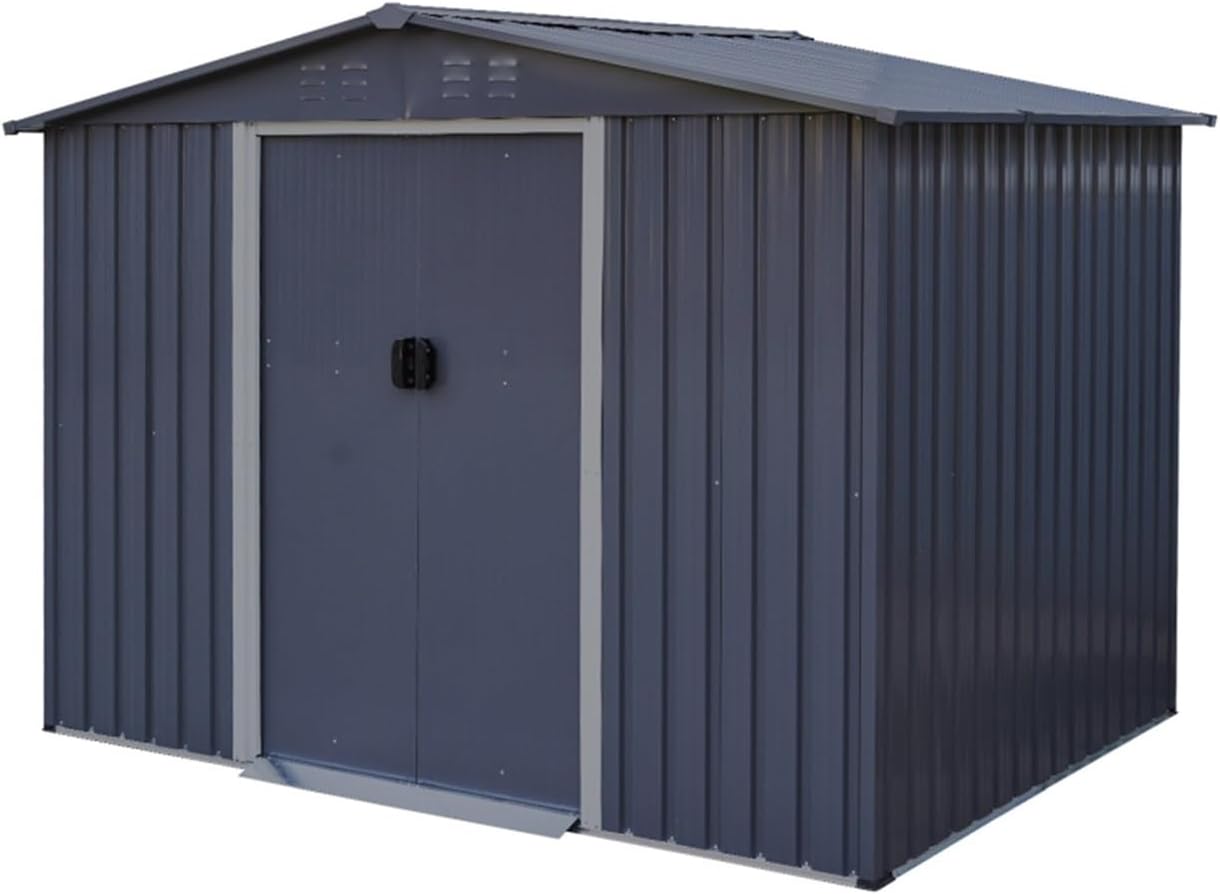 Garden Sheds Outdoor Storage Shed 8x6ft Metal Tool Sheds, Heavy Duty Storage House with Sliding Doors with Air Vent, Store Bike, Tools Outdoor Storage Sheds