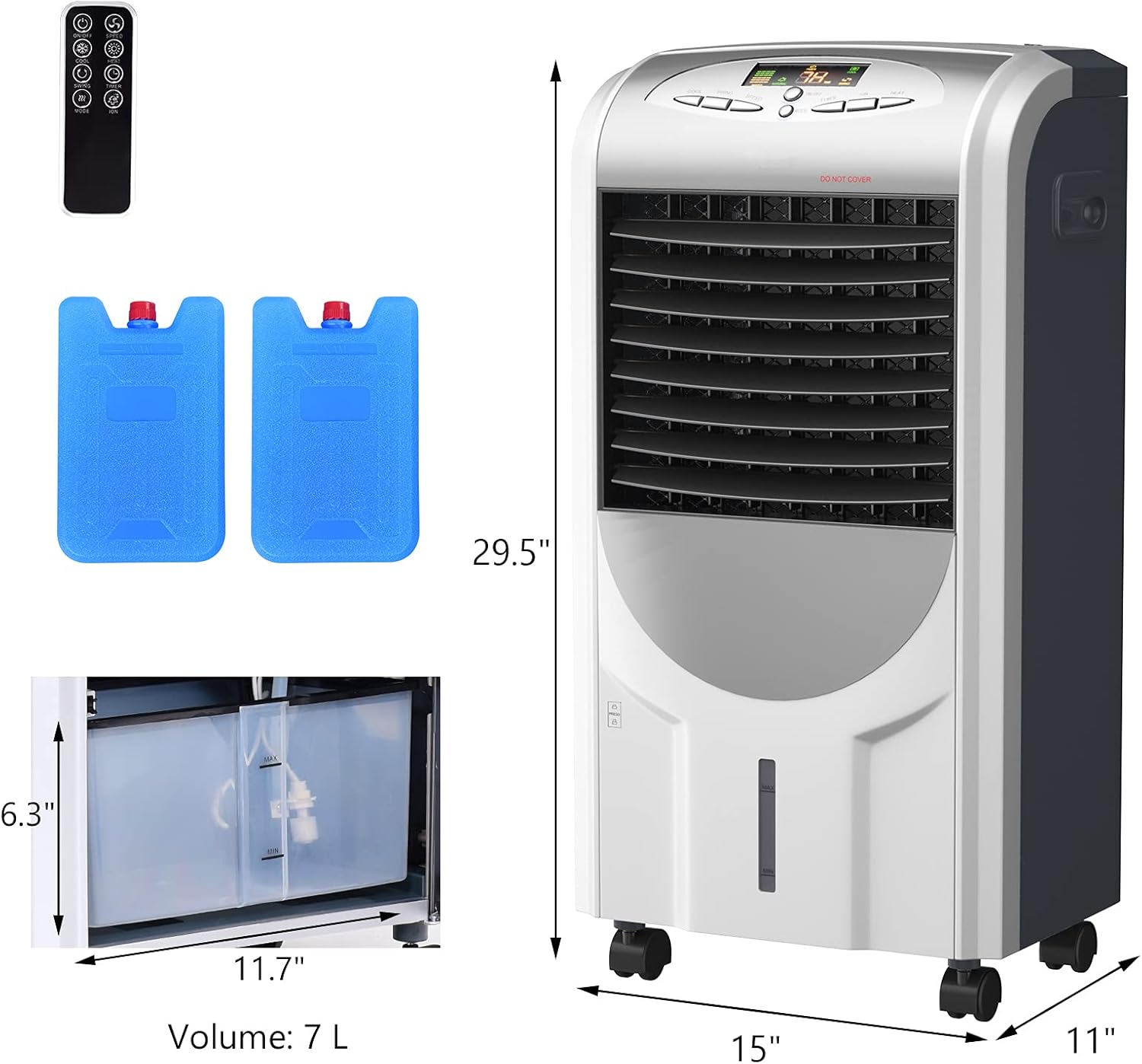 GOFLAME Air Cooler and Heater, Portable Evaporative Air Cooling Fan Filter Humidifier with Ice Crystal Box, Remote Control, Adjustable 3 Fan Speed, Compact Air Cooler for Indoor Home Office Dorms