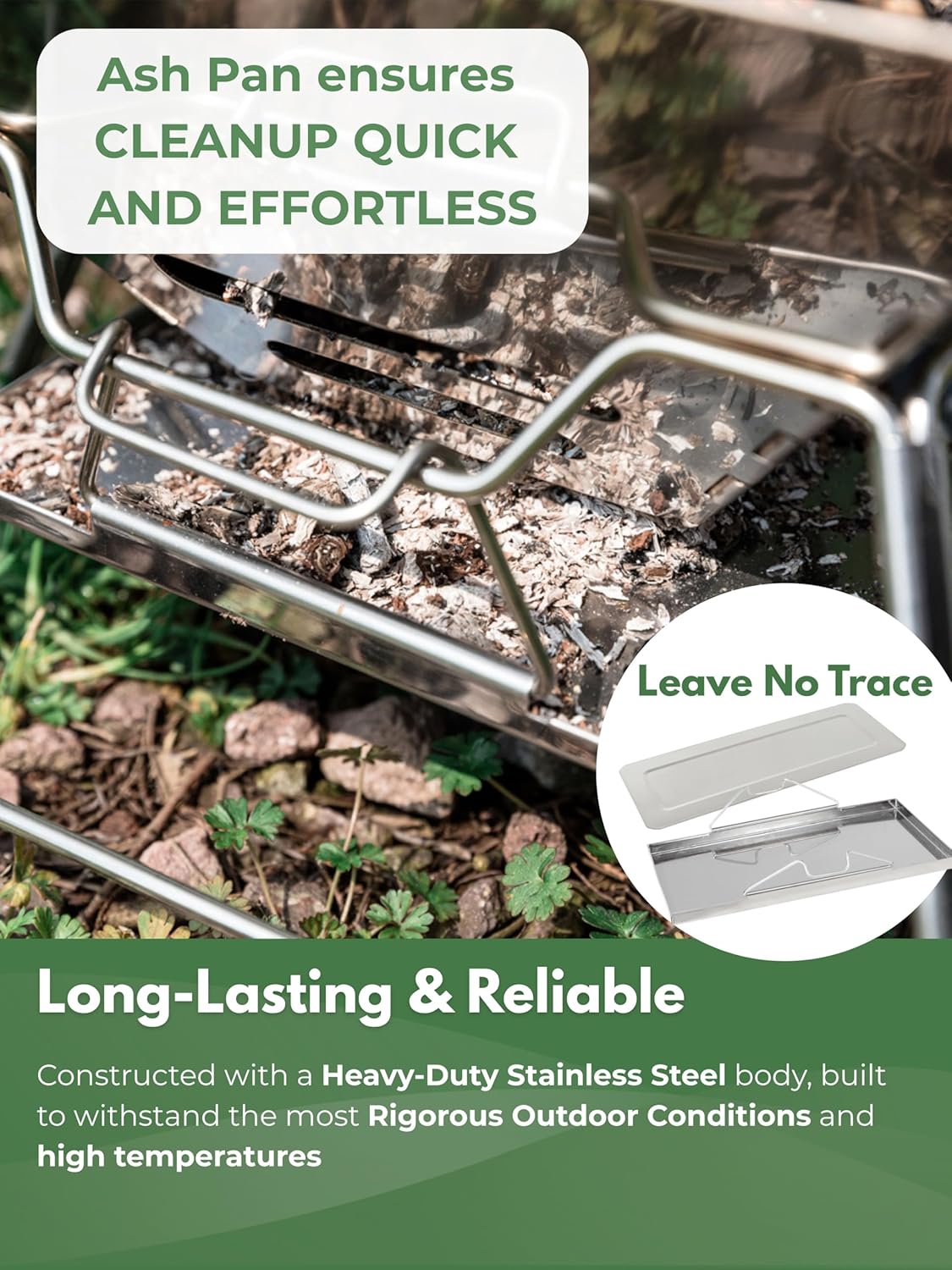 CAMPINGMOON Large Portable Campfire Fire Pit BBQ Grill Stainless Steel Foldable Collapsible Wood Burning Charcoal Grill for Heavy Duty Outdoor Cooking RV Camping, 20x13-inch, with Carry Bag MT-3