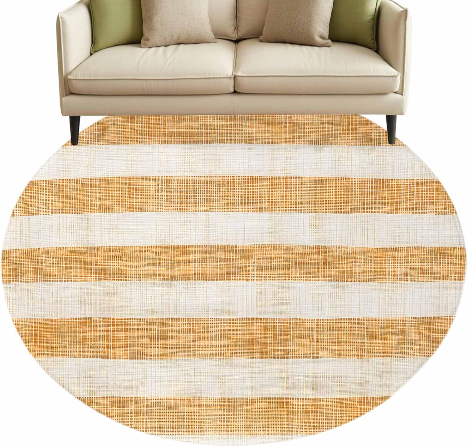 Roung Area Rug Fluffy Carpet,7ft Vintage Classic Stripes Soft Shaggy Circle Rugs Non-Slip Accent Floor Mat for Living Room Bedroom Nursery Office Decor,Retro Orange Beige