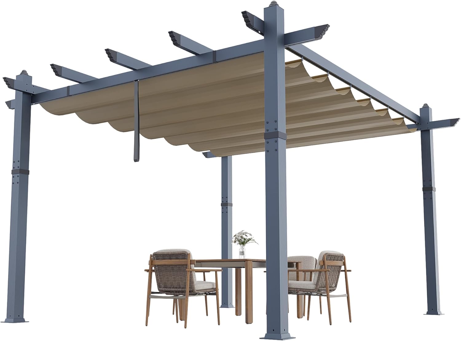 GarveeLife 10x13 ft Aluminum Pergola, Outdoor Metal Pergola with Adjustable Canopy, Reinforced Frame Outdoor Shelter for Backyard, Garden and Deck - Khaki