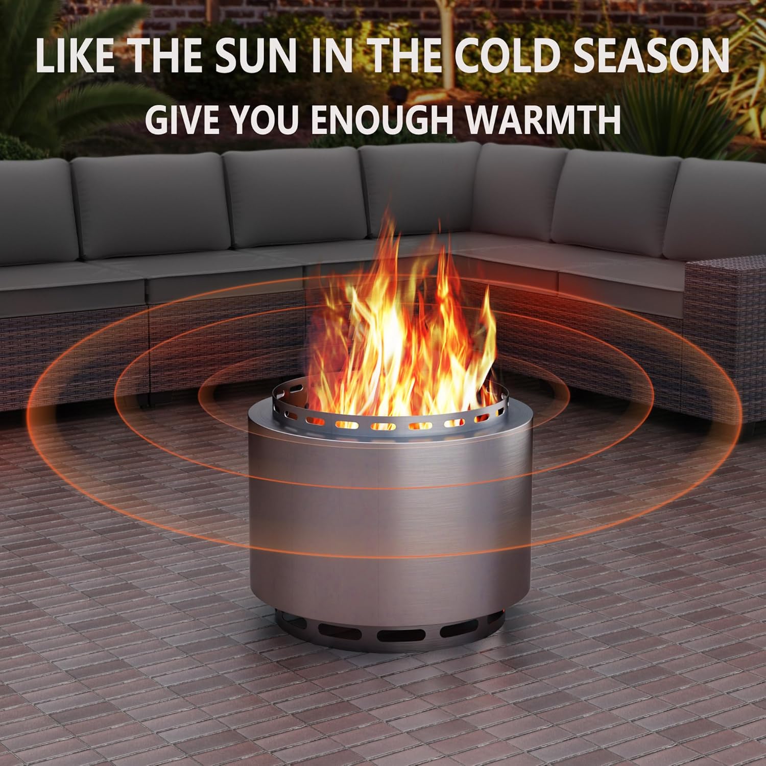 Kullavik 19 Inch Outdoor Smokeless Fire Pit, Portable Stainless Steel Firepit with Weather Resistant Cover,Wood Burning Fire Pit for Outside