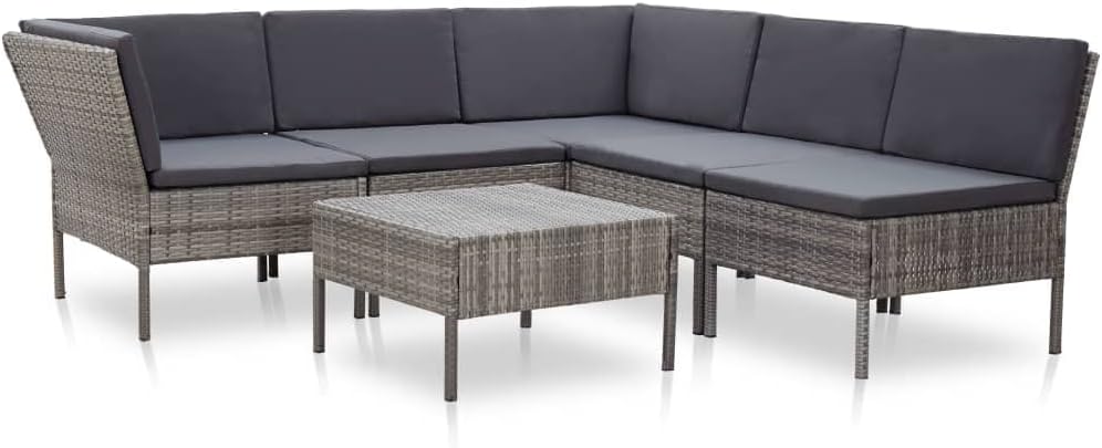 6 Piece Patio Lounge Set with Cushions Poly Rattan Gray,Modular Patio Lounge Set: WeatherResistant with Thick Cushions for Ultimate Relaxation Patio Furniture, Outdoor Furniture Sets