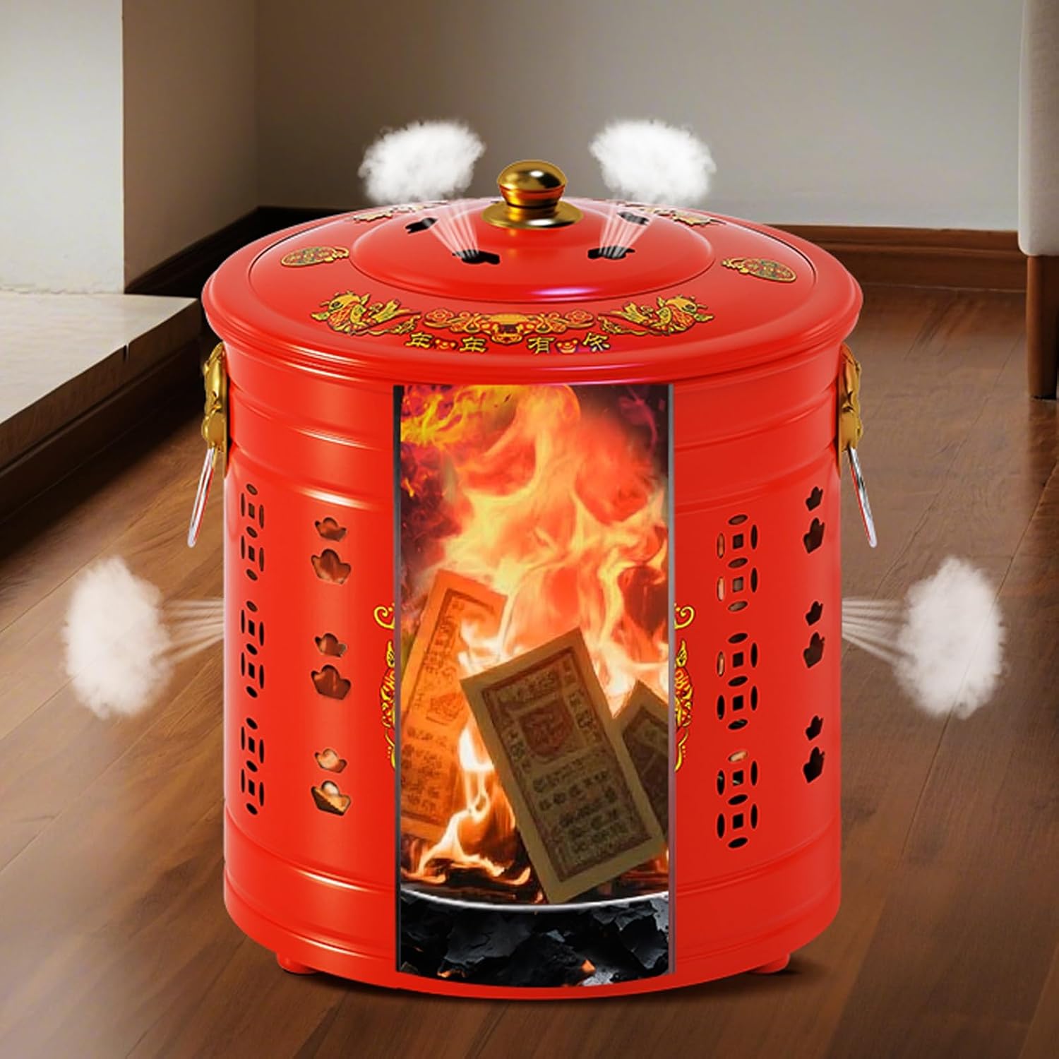 Burn Cage, Burn Barrels for Outside for Burning Trash, Outdoor Fire Pit with Lid and Handle, Metal Fire Pit for Yard Waste(45cm/18in)