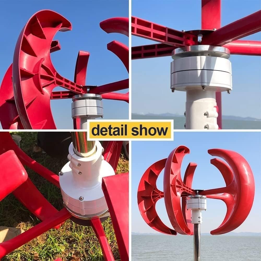 Wind Turbine Generator, 5 Blades 12V 24V Free Energy Generator, Vertical Axis Wind Generator Kit for Home Streetlight Use