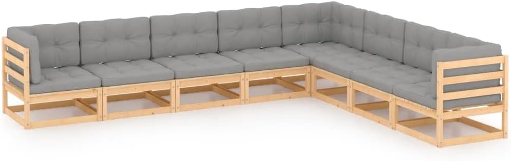 8 Piece Patio Lounge Set with Cushions Solid Wood Pine,Charming Pinewood Patio Lounge Set: Relax and Unwind in Style Patio Furniture Sets, Outdoor Furniture Sets
