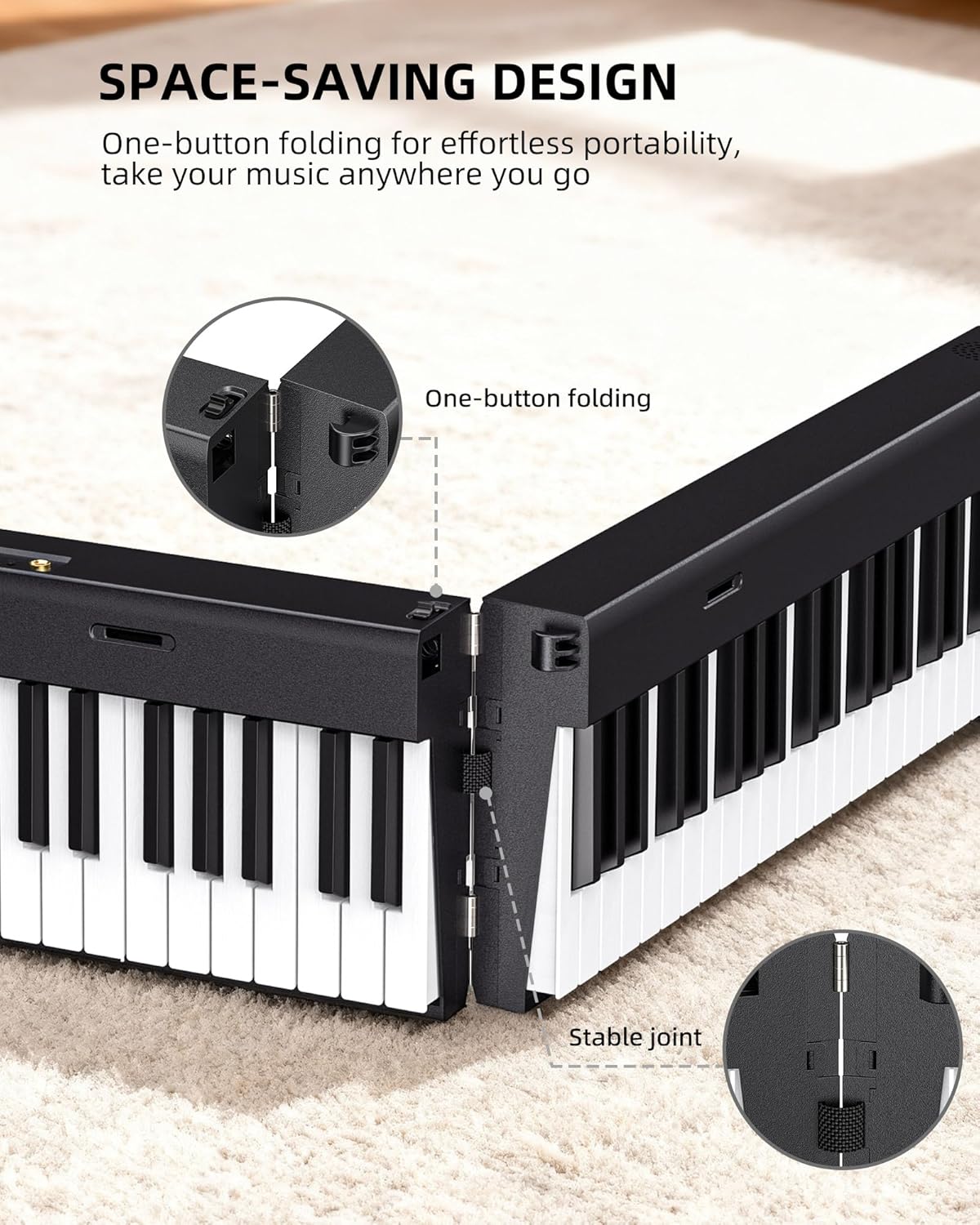 LEKATO Portable 88 Keys Electric Piano Keyboard, Foldable Digital Piano with Full Size Semi-Weighted Velocity Keys, Wood Grain, Learning Mode, LCD Screen, Bluetooth USB Midi, for Beginners Home Travel
